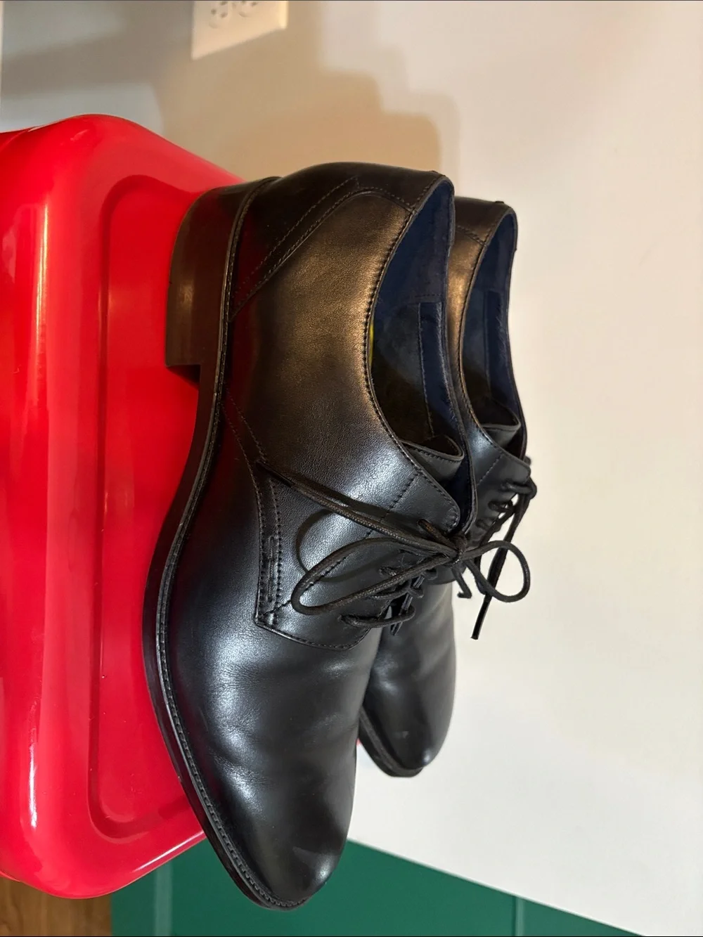 Cole Haan Black Leather Plain-Toe Oxfords with Yellow Liner